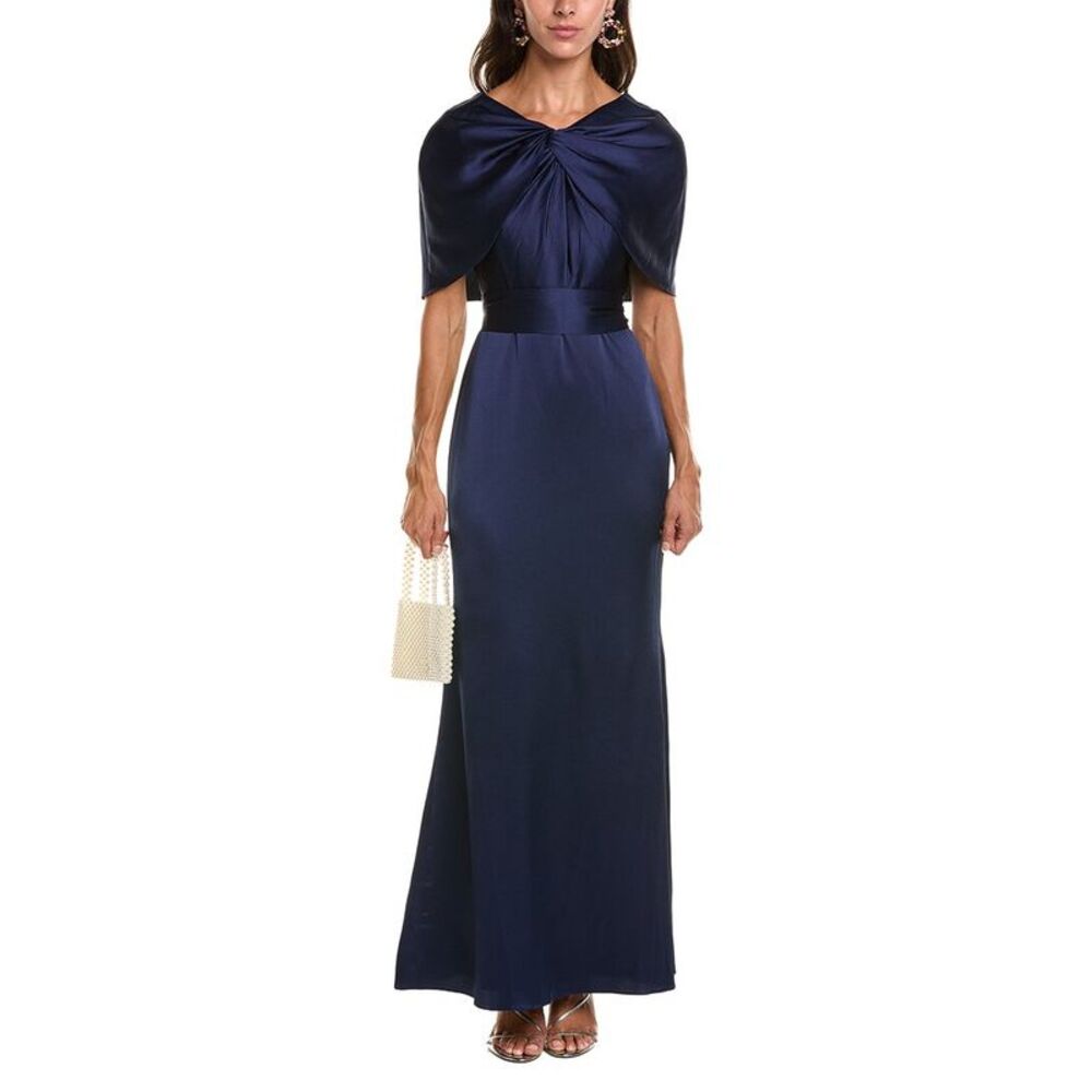 Badgley Mischka Womens Cape Sash Gown, Blue
